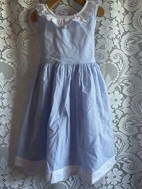 EDGEHILL COLLECTION Girl’s 4T Light Blue + White Striped Ruffle Collar Dress